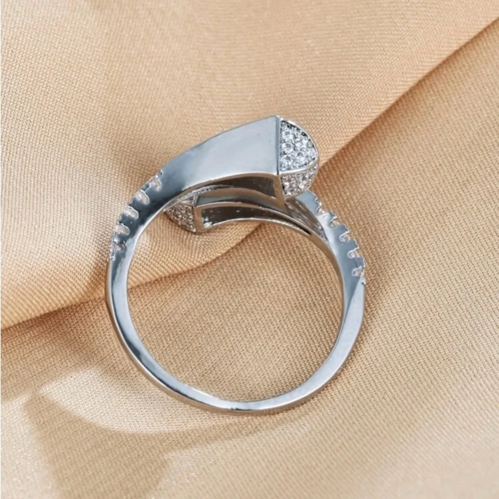 Luxury Diamond Silver Bypass Cuff Ring